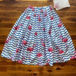 NWT Flamingo Printed Midi Skirt - Pleated